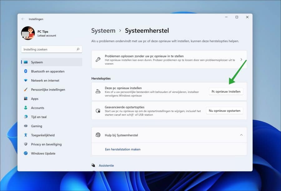 PC opnieuw instellen