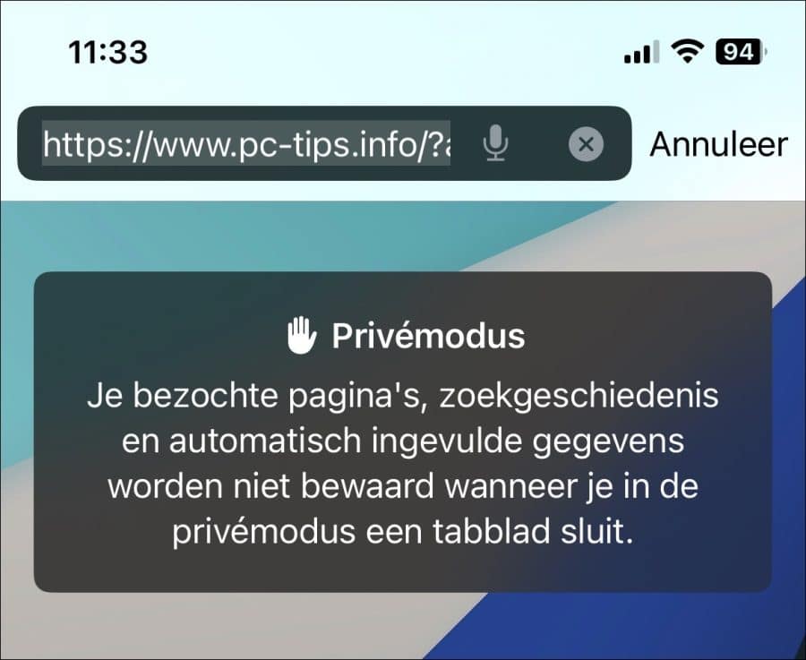 Privemodus in Safari op een iPhone