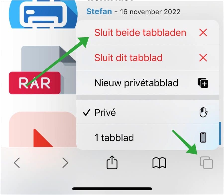 Sluit alle prive tabbladen in Safari