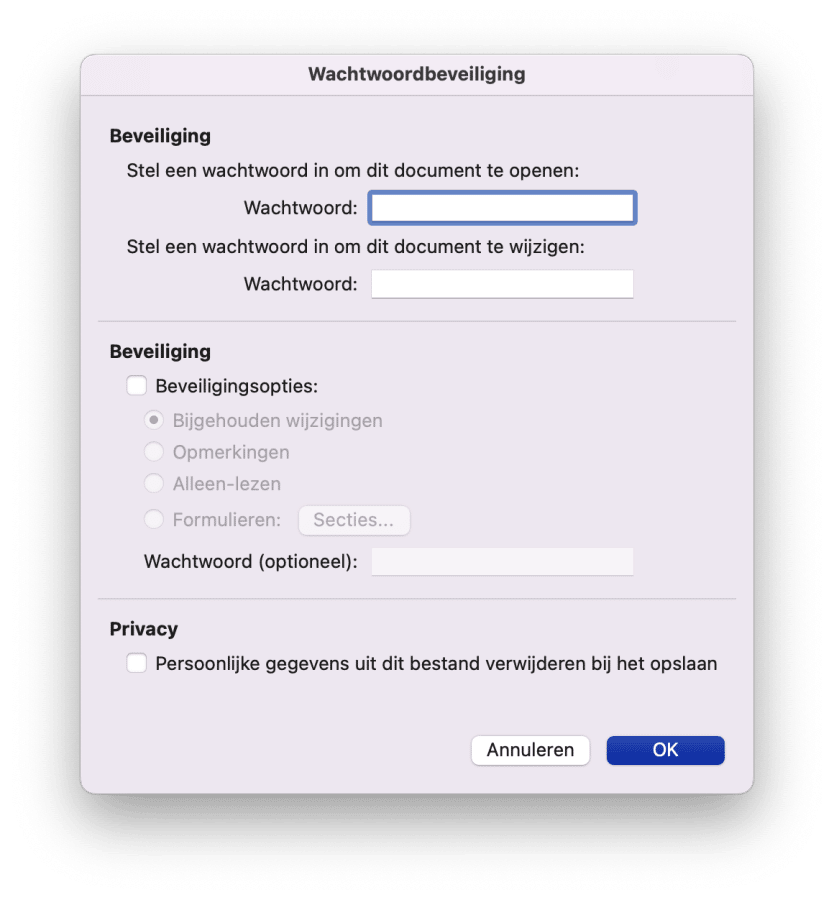 Stel een wachtwoord in om dit document te openen