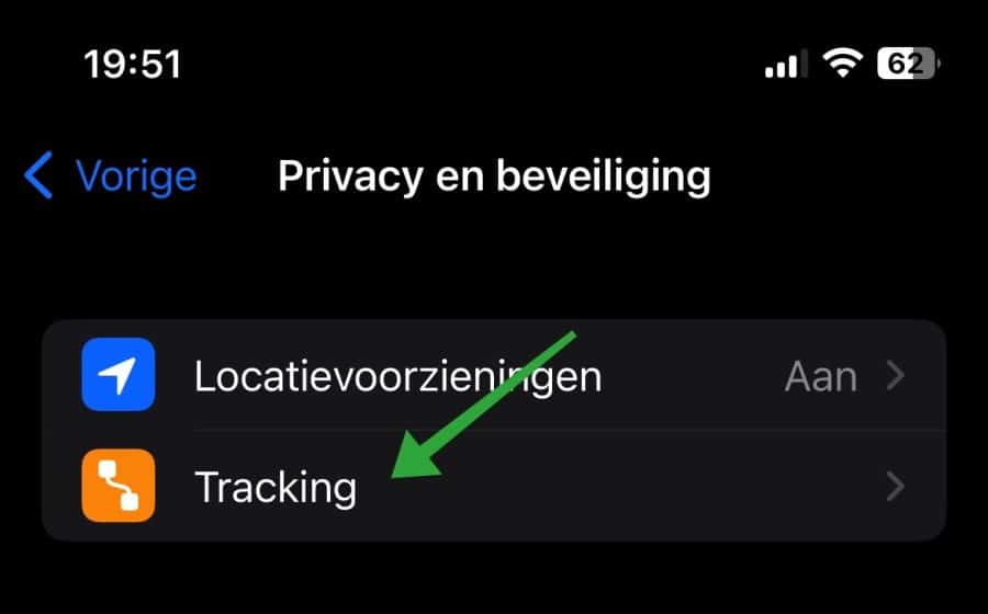 Tracking instellingen iPhone