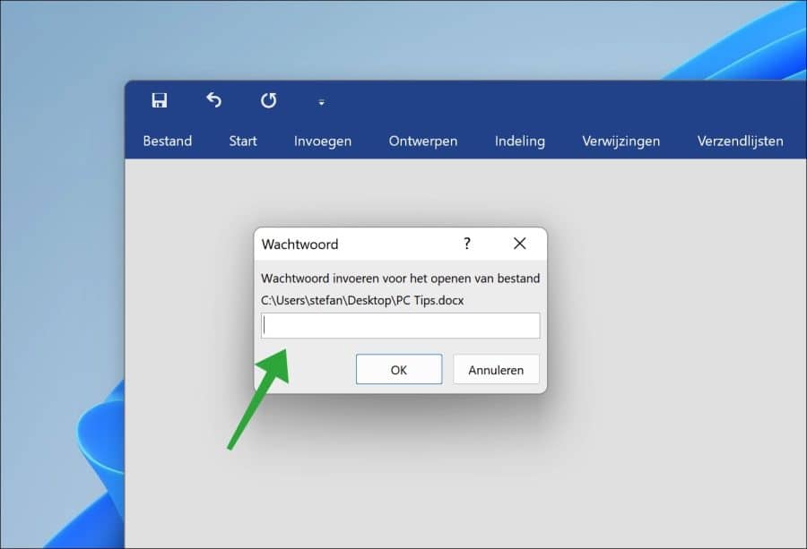 Wachtwoord invoeren voor het openen van bestand