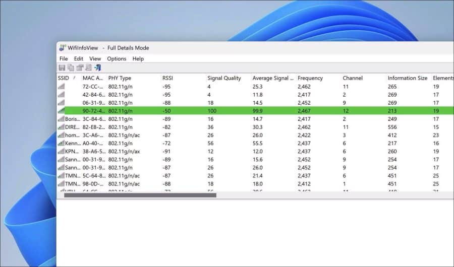 Visualização de informações Wifi