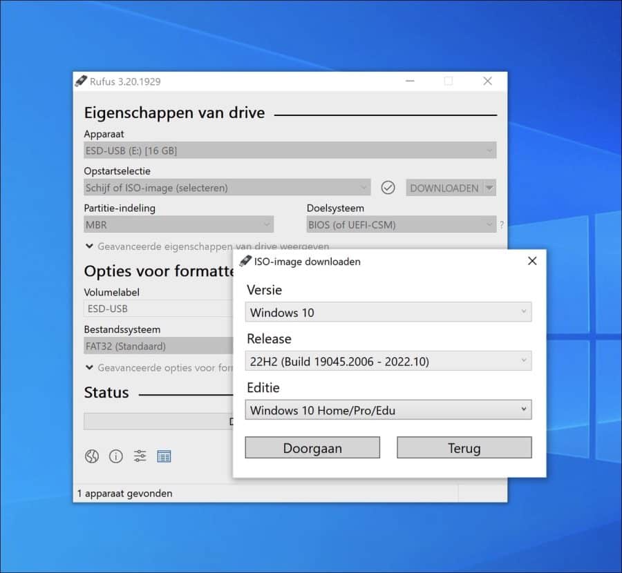 Windows 10 editie downloaden met Rufus
