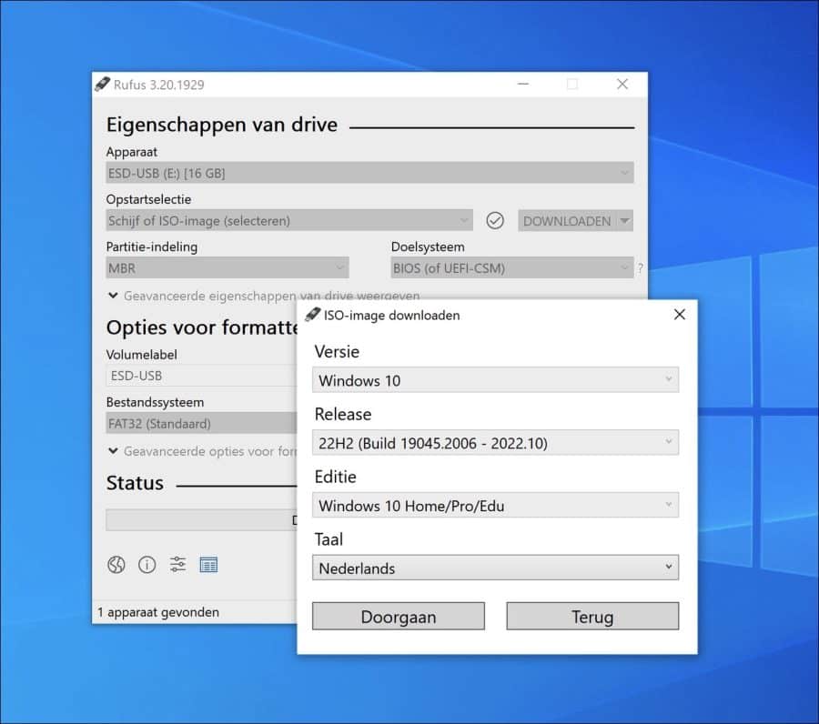 Windows 10 taal downloaden met Rufus