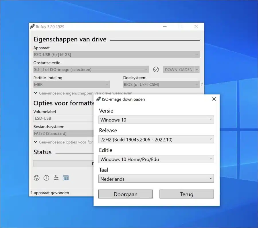 Windows 10 taal downloaden met Rufus