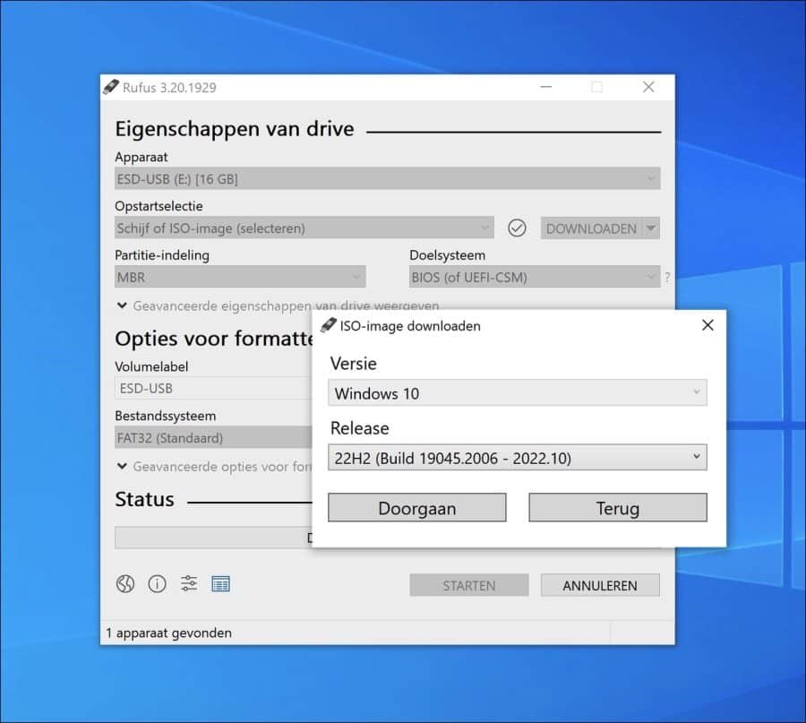 Windows 10 versie selecteren om te downloaden met Rufus