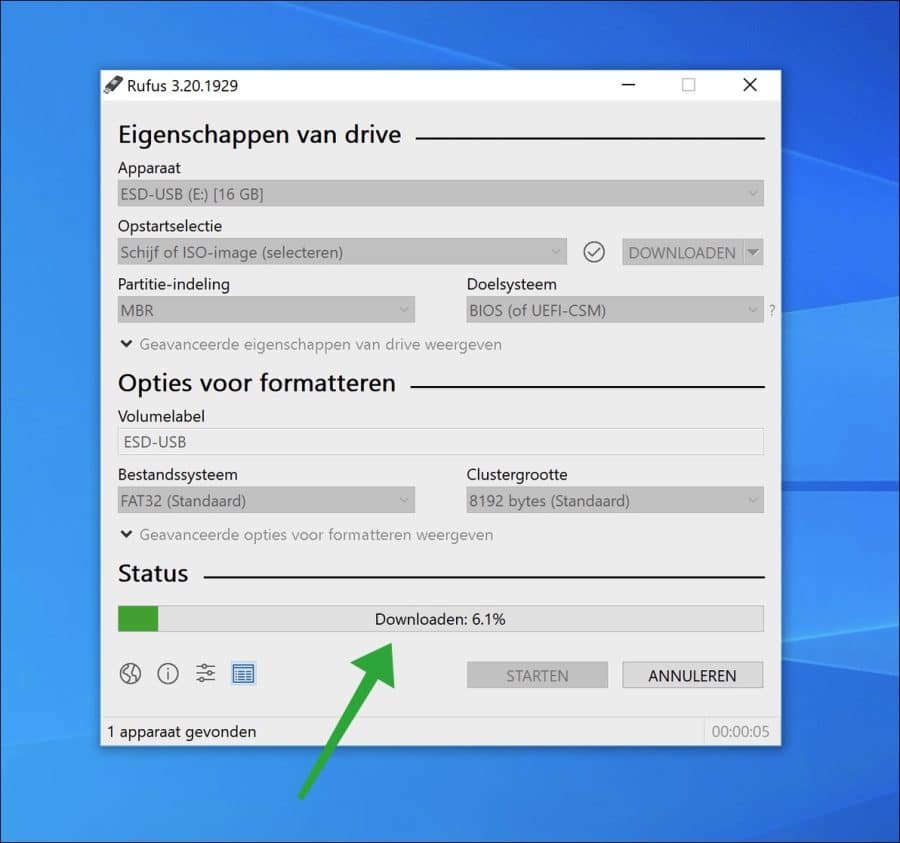 Windows 10 wordt nu gedownload via Rufus