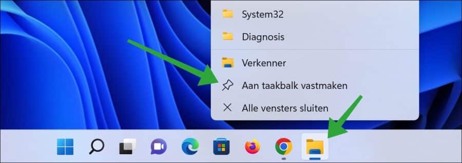 Windows verkenner aan de taakbalk vastmaken