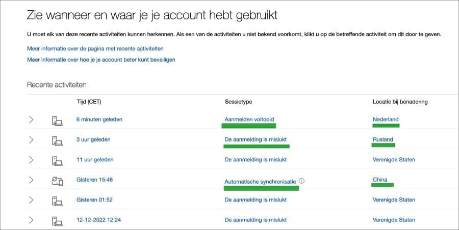 Aanmeldactiviteit controleren