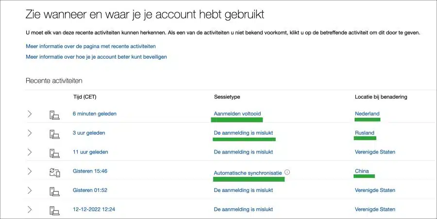 Aanmeldactiviteit controleren