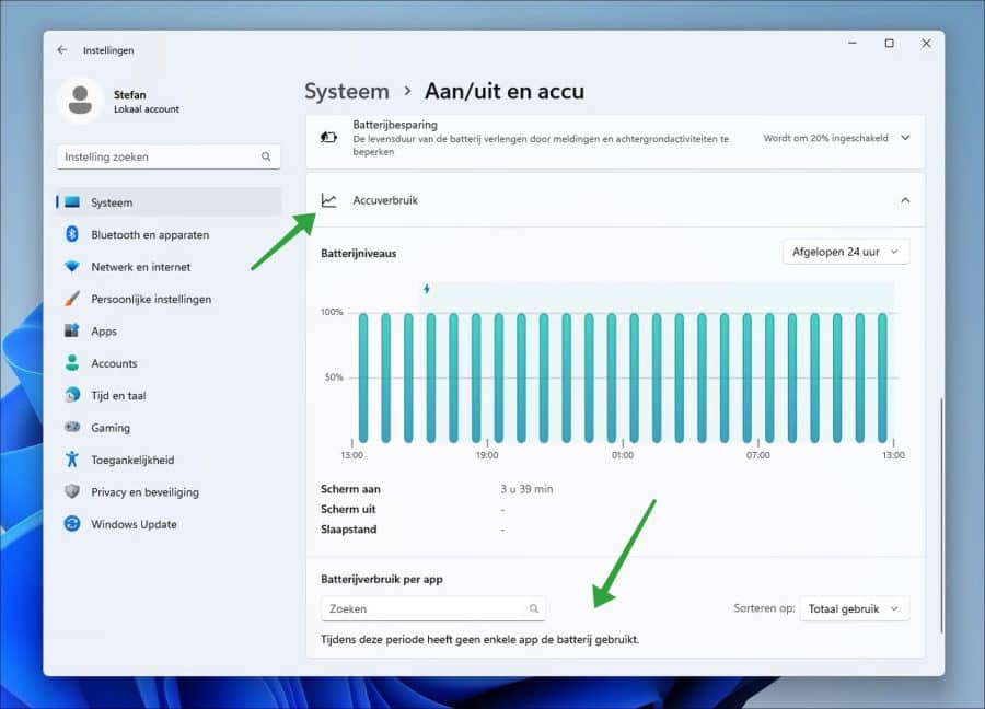 Batterijverbruik per app