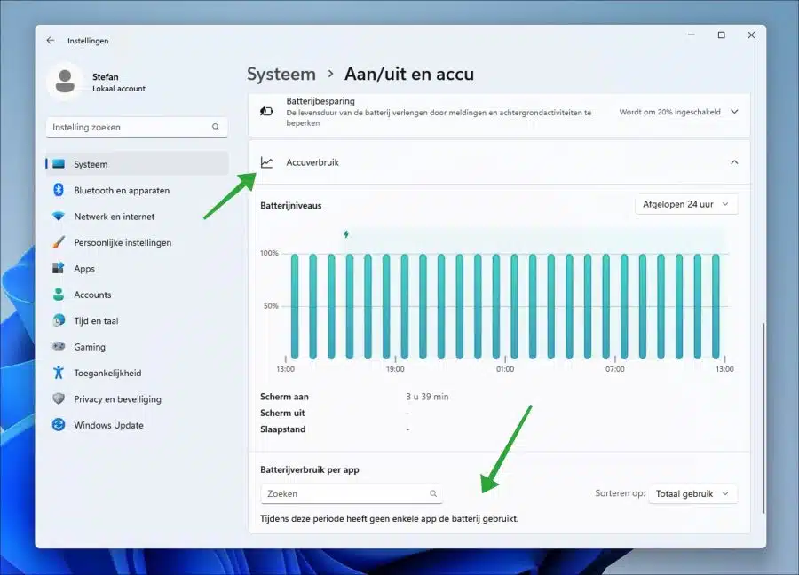 Batterijverbruik per app