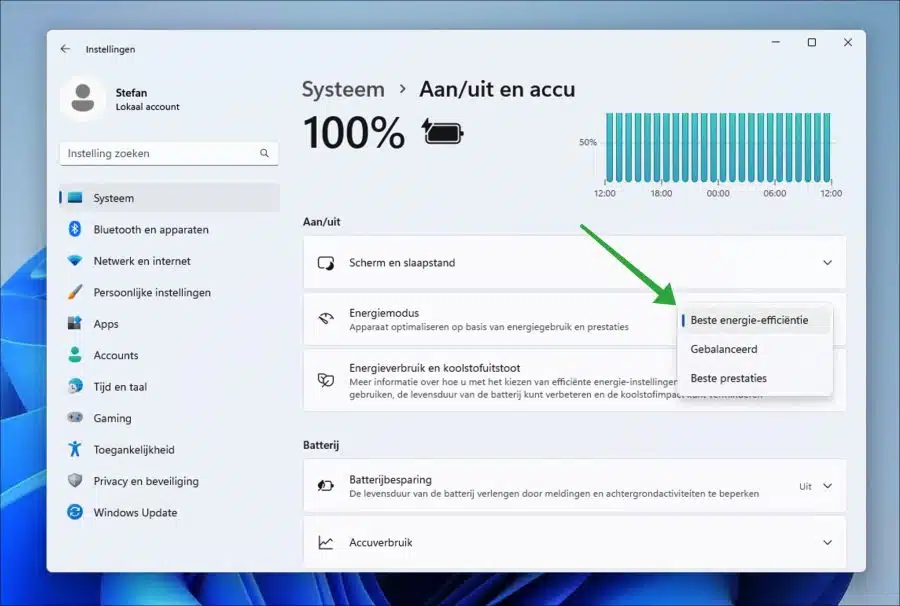 Beste energie-efficientie modus in Windows 11