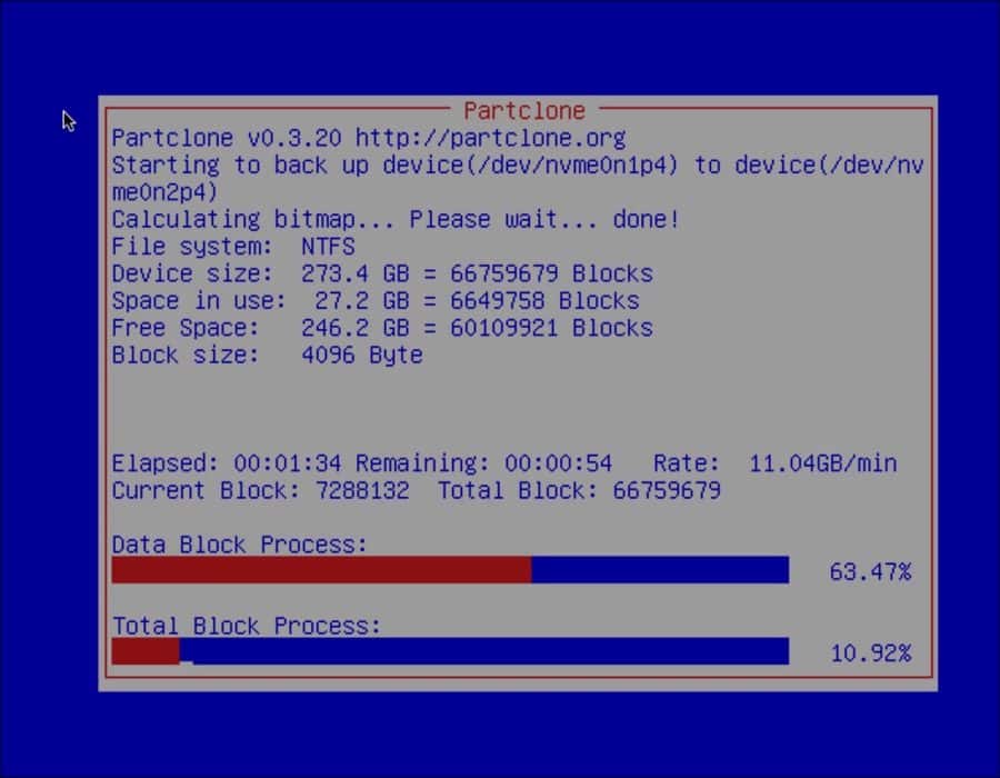Clonezilla kloon process van Windows 11 computer