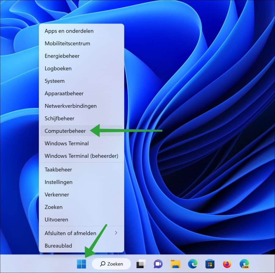 Computerbeheer openen via power menu