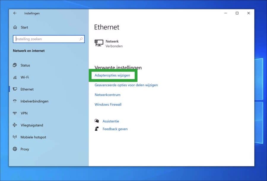 Ethernet adapteropties wijzigen