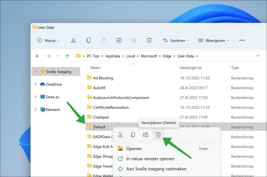 Gebruikersprofielmap Microsoft Edge verwijderen