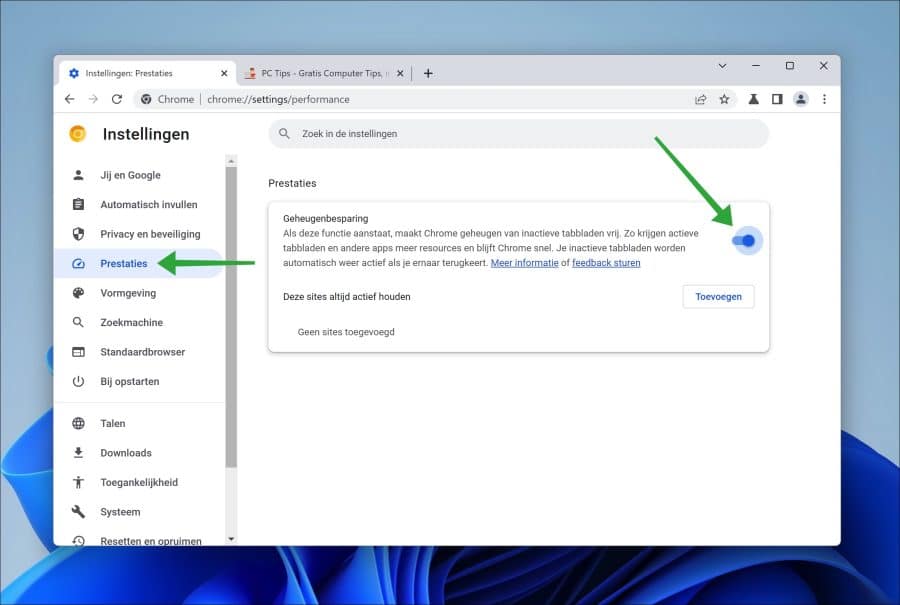 Geheugenbesparing inschakelen in Google Chrome