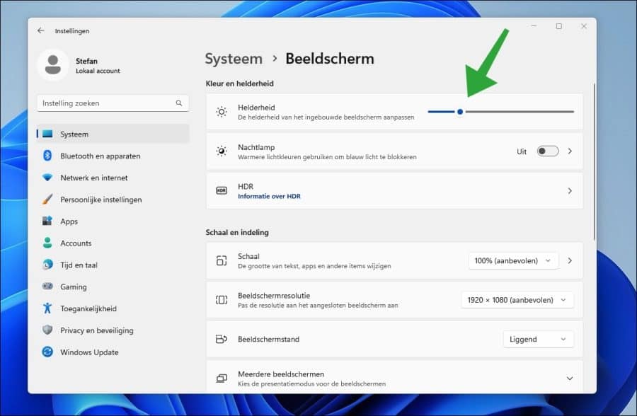 Helderheid beeldscherm wijzigen in Windows 11