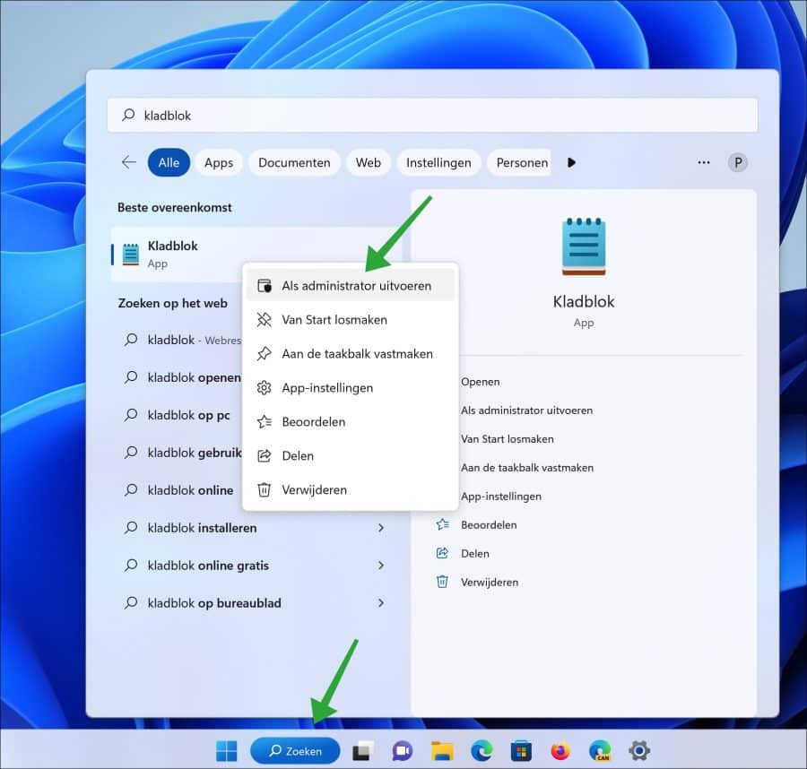 Kladblok uitvoeren als administrator