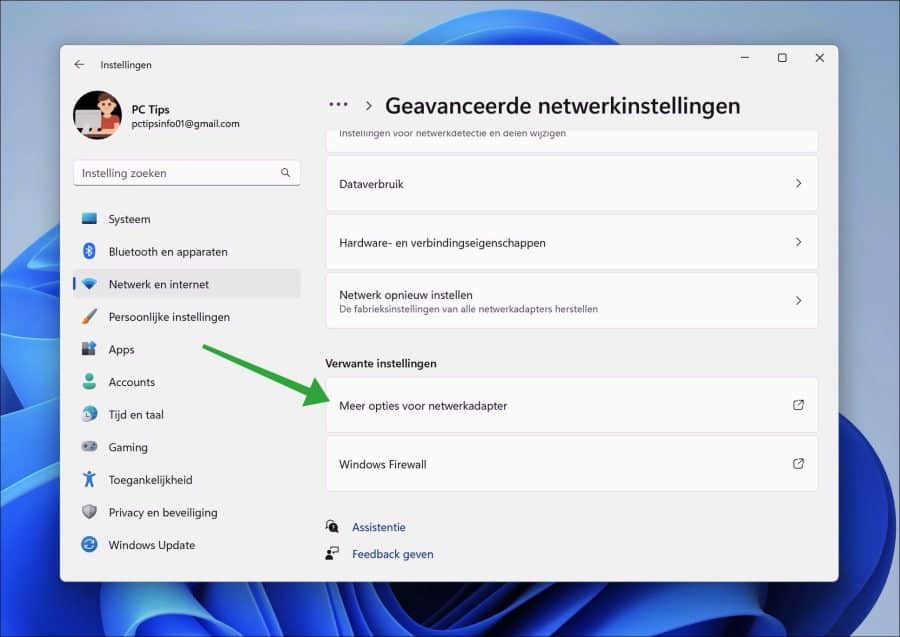 Meer opties voor netwerkadapter