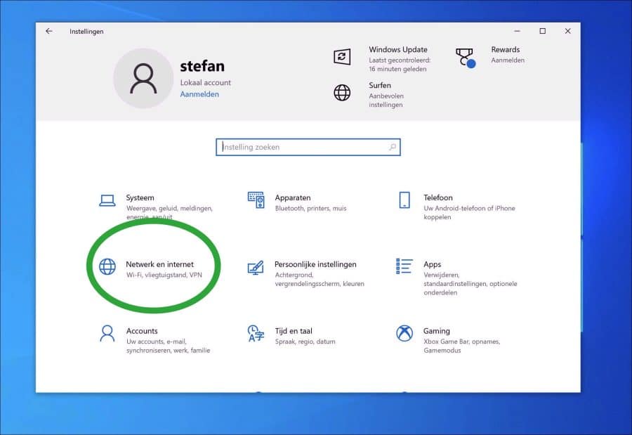 Netwerk en internet instellingen