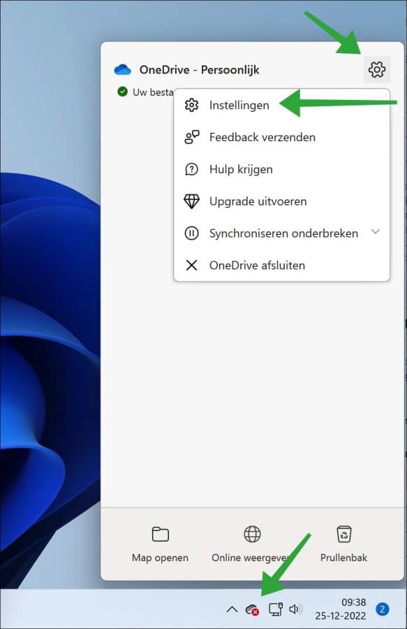 OneDrive instellingen openen