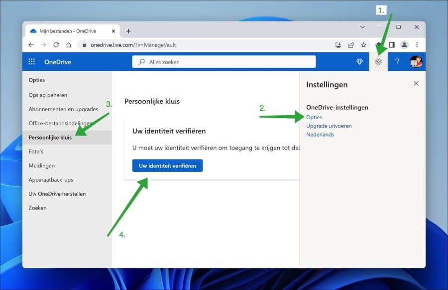 OneDrive online instellingen openen