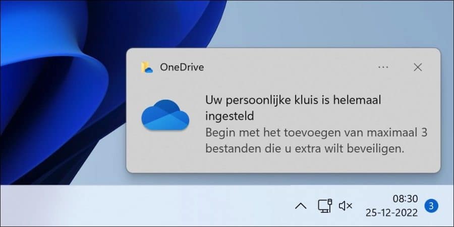 Persoonlijke kluis is ingesteld OneDrive melding