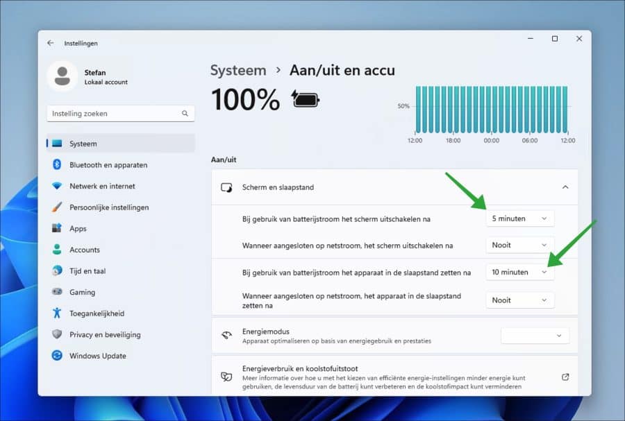 Scherm en slaapstand wijzigen in Windows 11