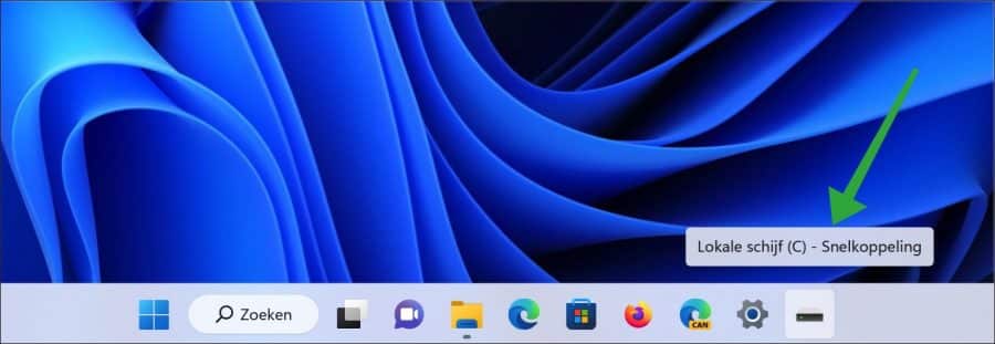 Snelkoppeling naar harde schijf in de taakbalk