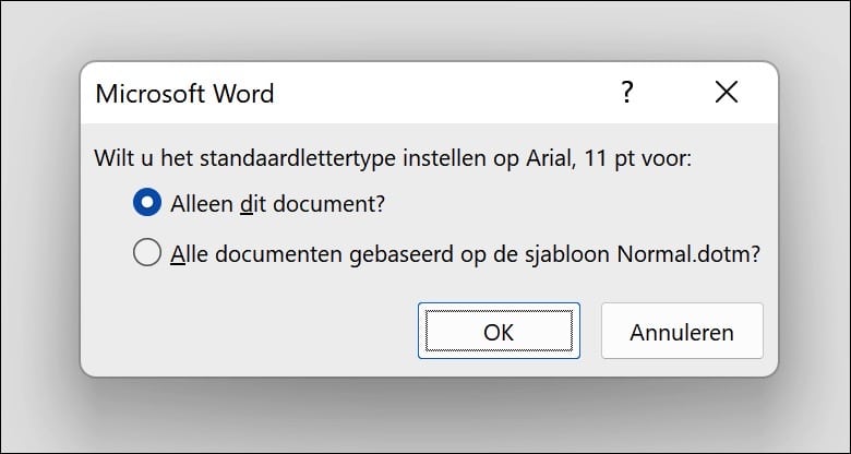 Set default font in Word