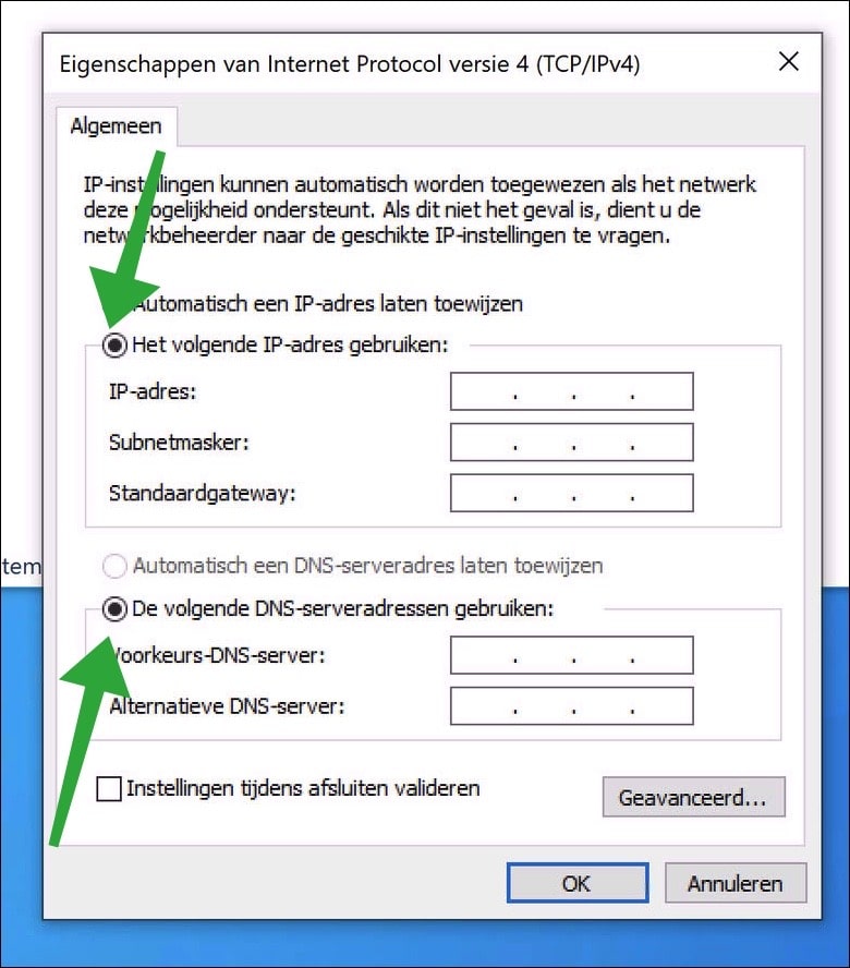 Vast IP-adres instellen voor Wifi in Windows 10