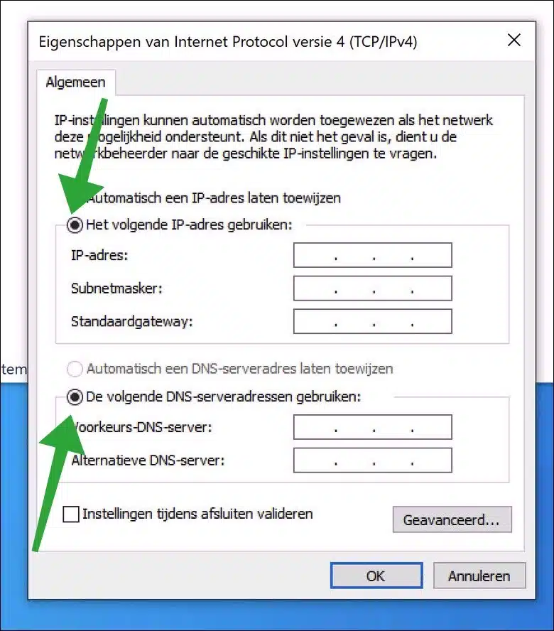 Vast IP-adres instellen voor Wifi in Windows 10