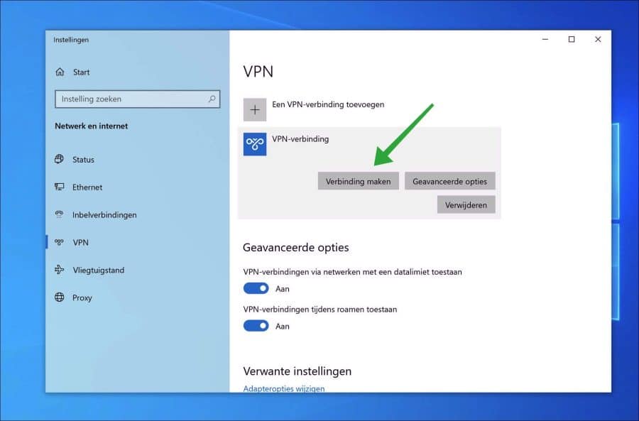 Verbinding maken met VPN server