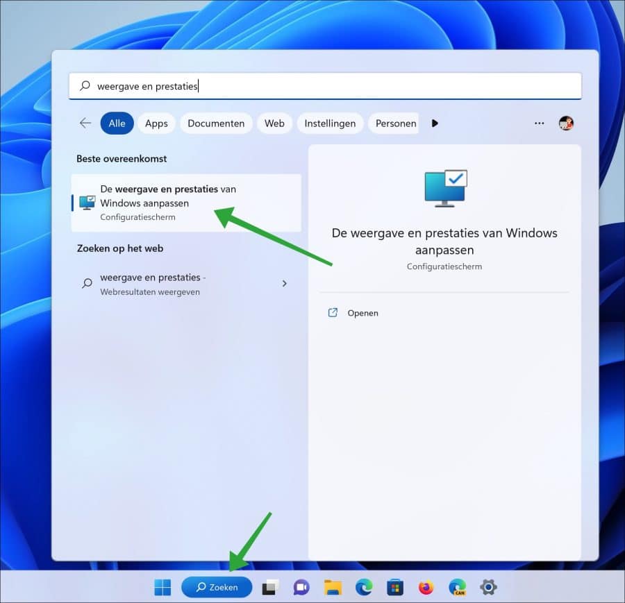 Weergave en prestatie instellingen in Windows 11