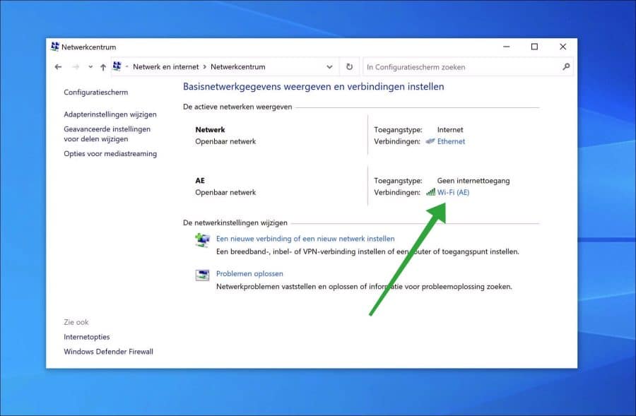 Wifi netwerkinstellingen openen in Windows 10