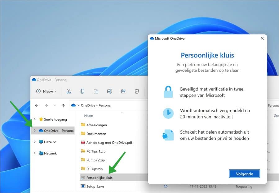 persoonlijke kluis inschakelen in onedrive