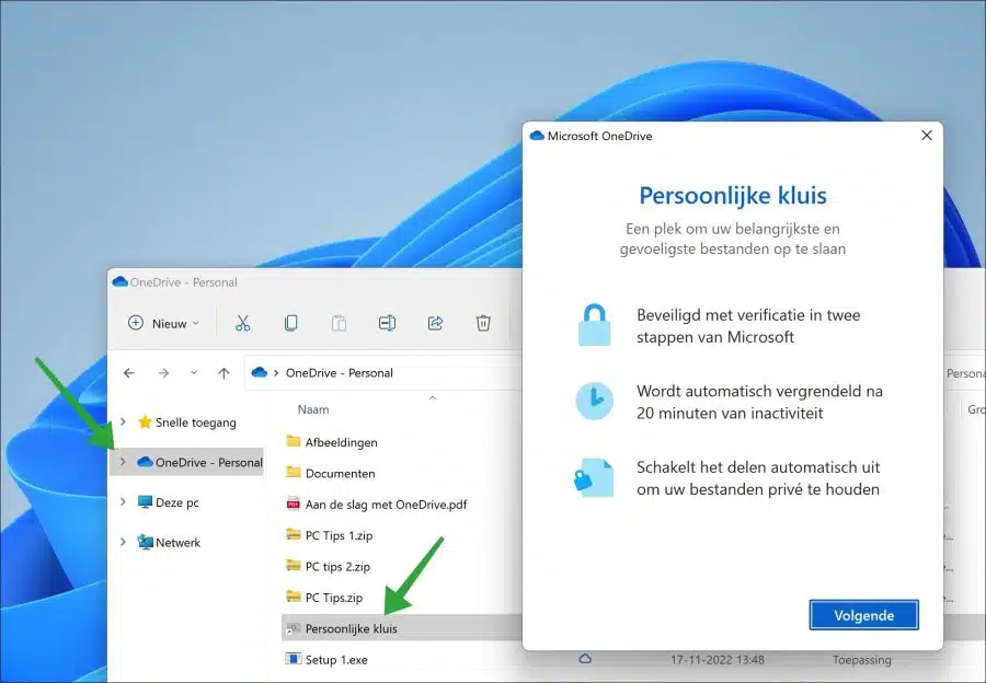 persoonlijke kluis inschakelen in onedrive