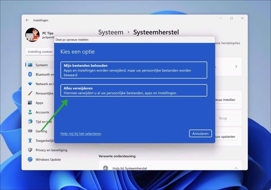 Alles verwijderen in Windows 11