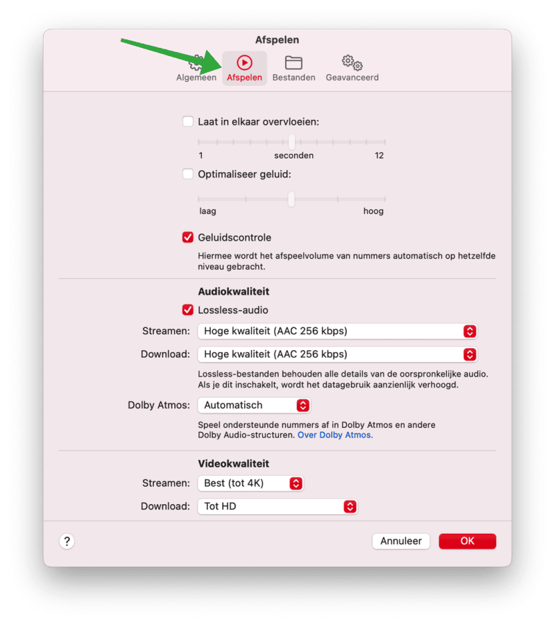 Apple Musikwiedergabeoptionen