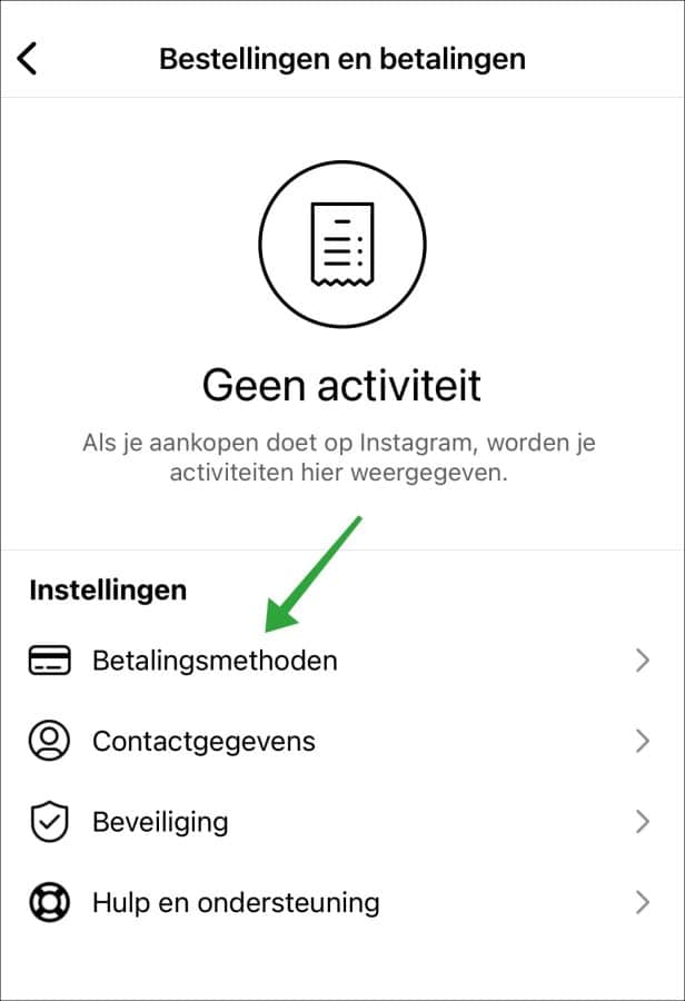 Betalingsmethoden toevoegen aan instagram
