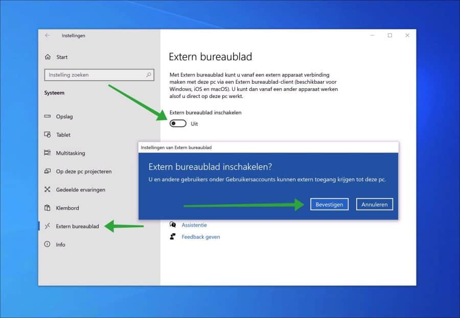 Extern bureaublad inschakelen in Windows 10