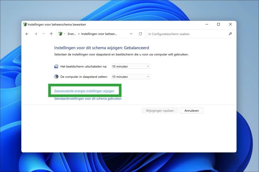 Geavanceerde energie-instellingen wijzigen