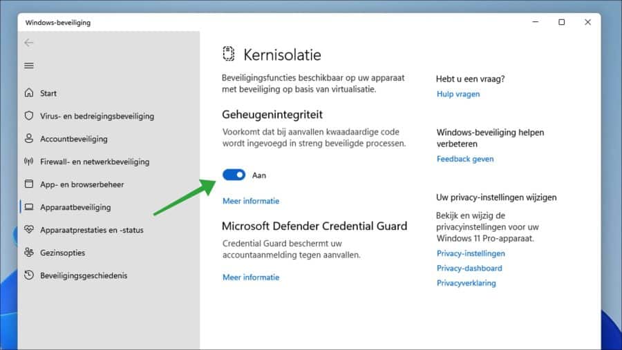 Geheugenintegriteit ingeschakeld