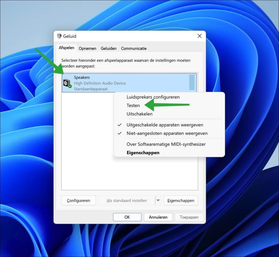 Geluid testen in Windows 11