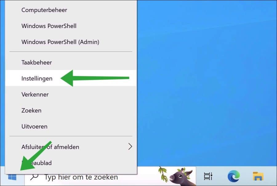 Open settings in windows 10