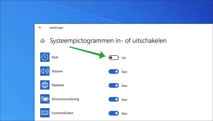 Klok verbergen in Windows 10