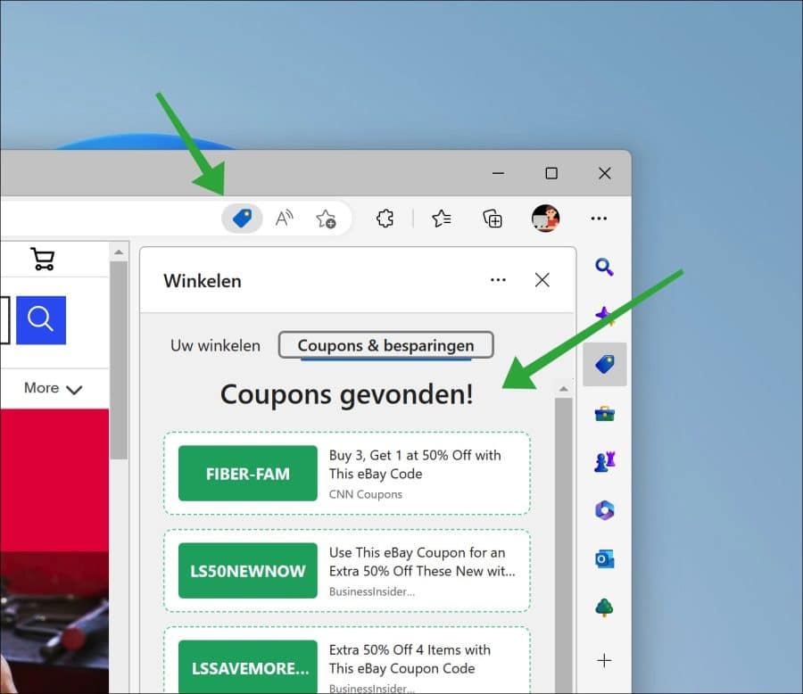 Código de desconto e compras do Microsoft Edge